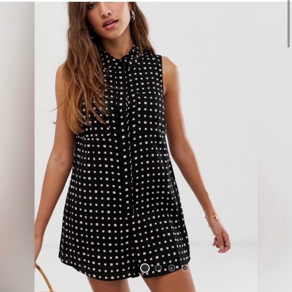 ASOS Geo Print Sleeveless Button Up Playsuit Romper Size 4 Black Brown